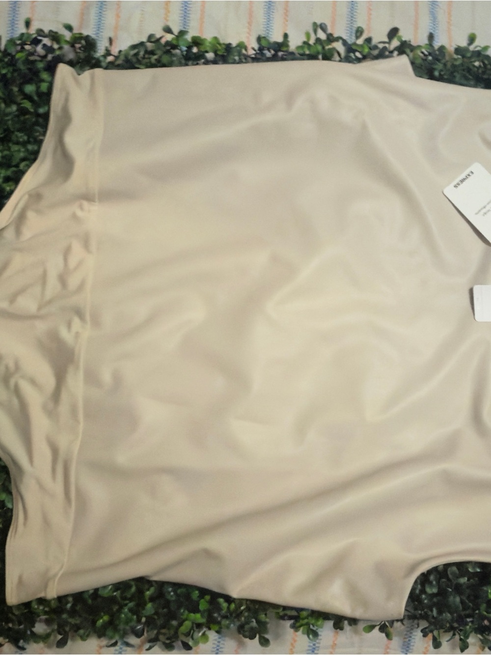 Express Seamless light tan beige faux leather bodysuit bodycon  XL